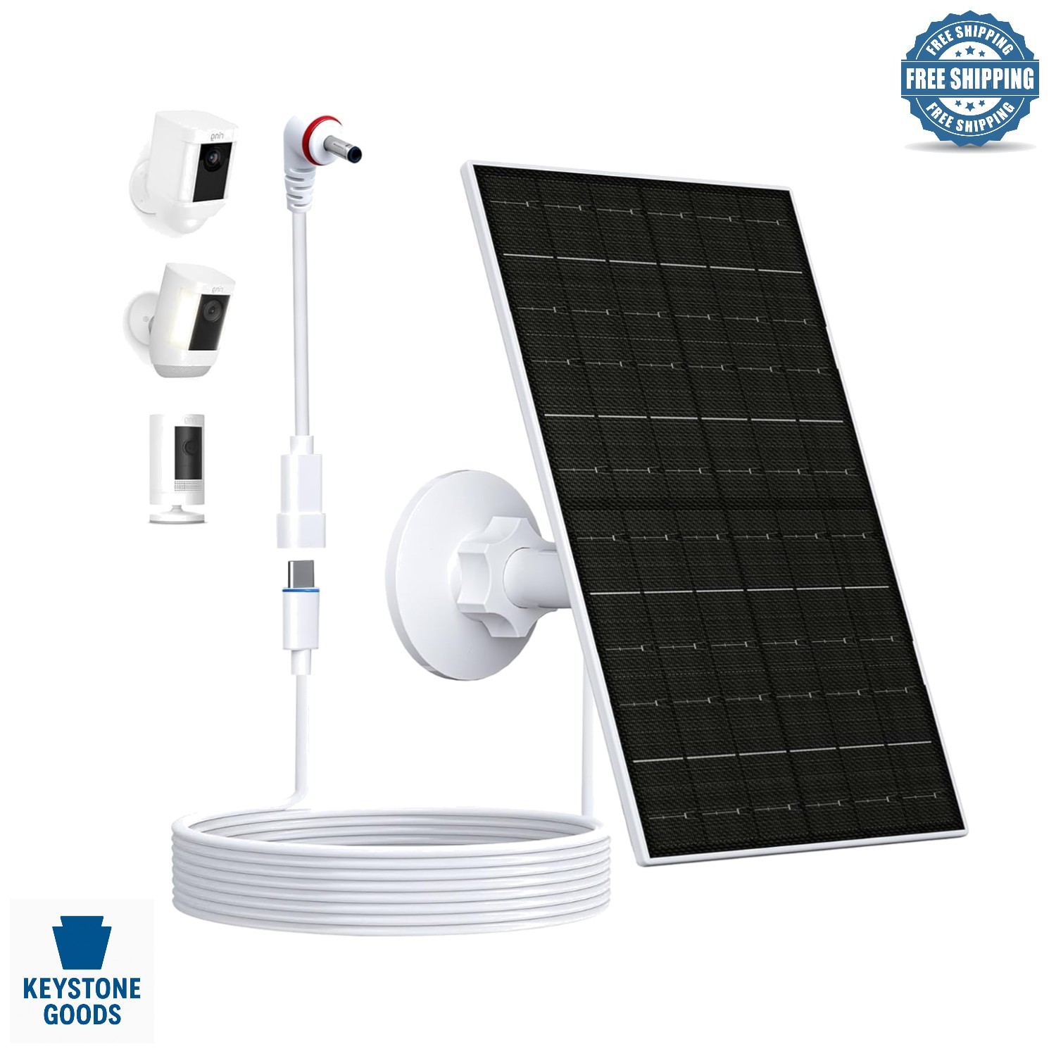 7W Solar Panel for Ring Cameras – Waterproof, Adjustable Mount, USB-C Charging