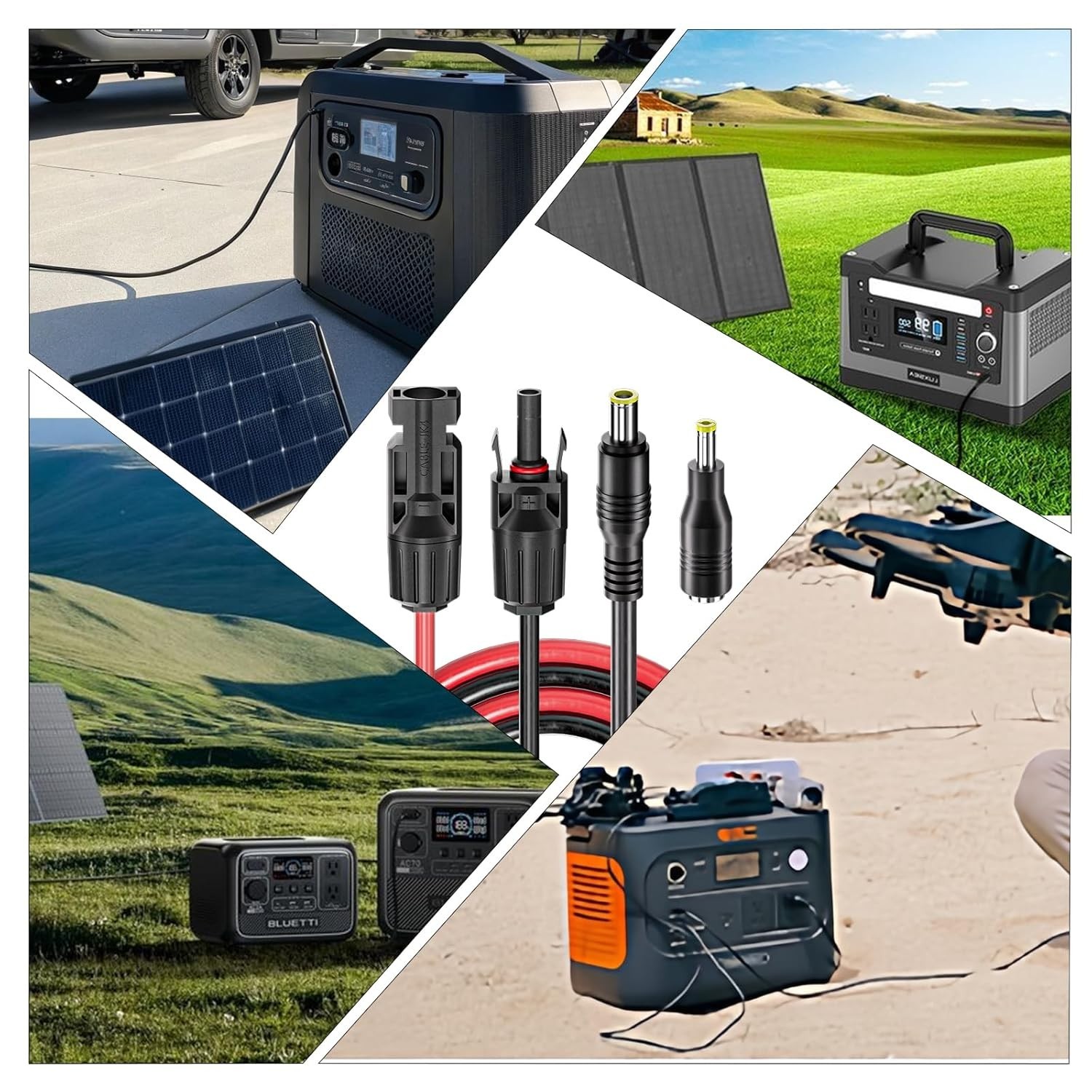 Versatile 6.23ft Solar Adapter Extension Cable, DC 8mm to 5.5mm, Durable 16 AWG