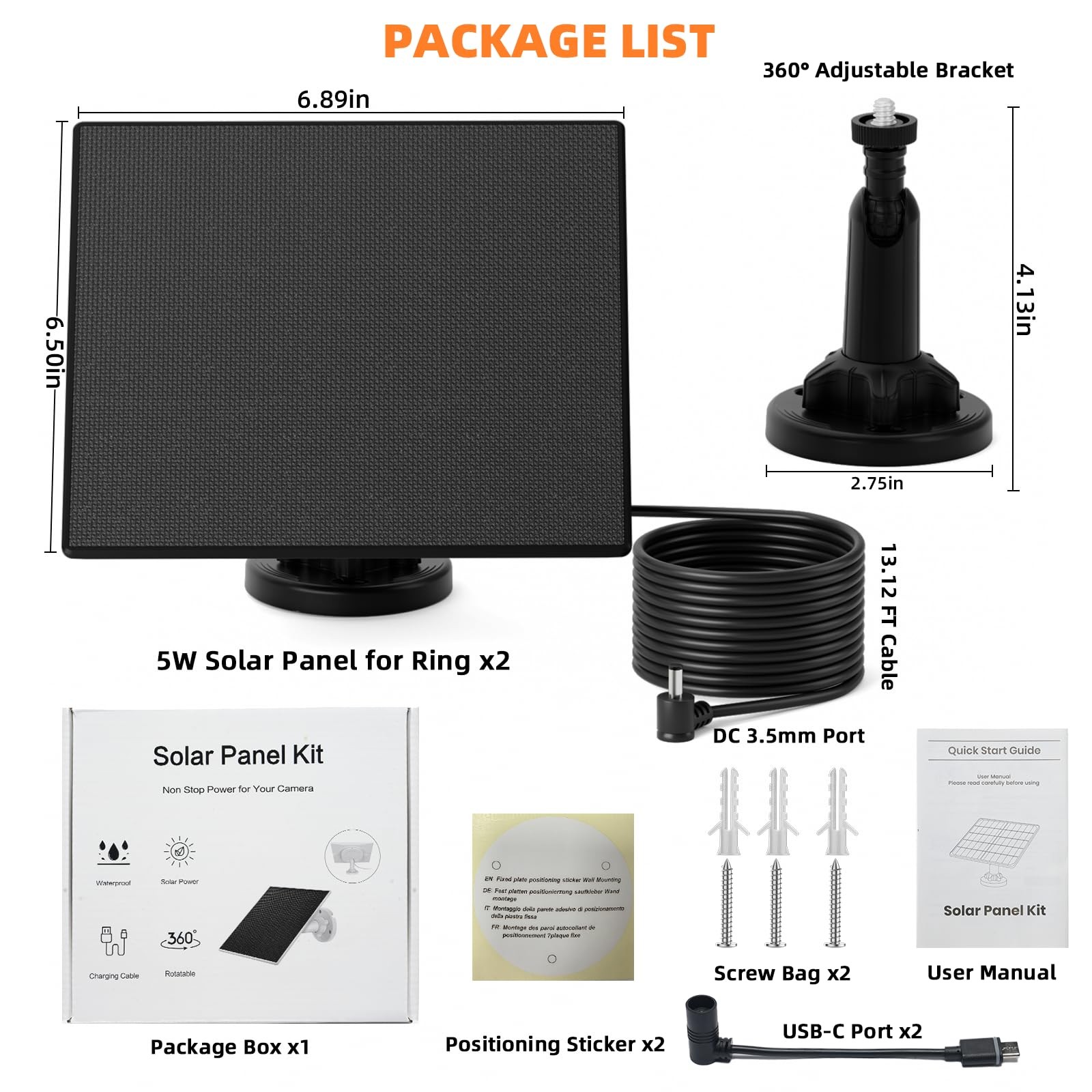 2 Pack 5W Solar Panel for Ring Camera – Compatible with Spotlight Cam (Plus/P…