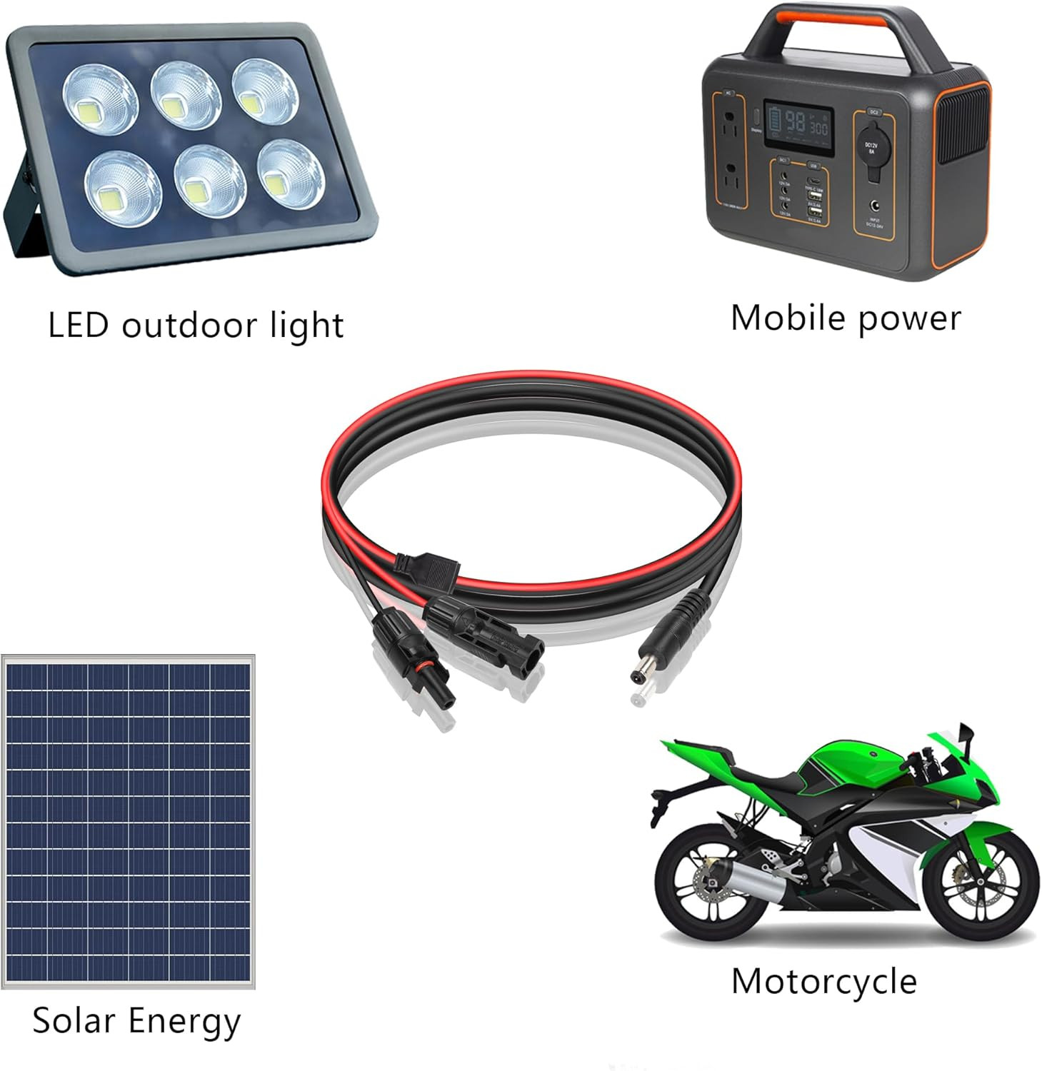 Solar Panel Connectors to DC 5.5X2.1Mm Extension Power Cable 14AWG Solar Panel C