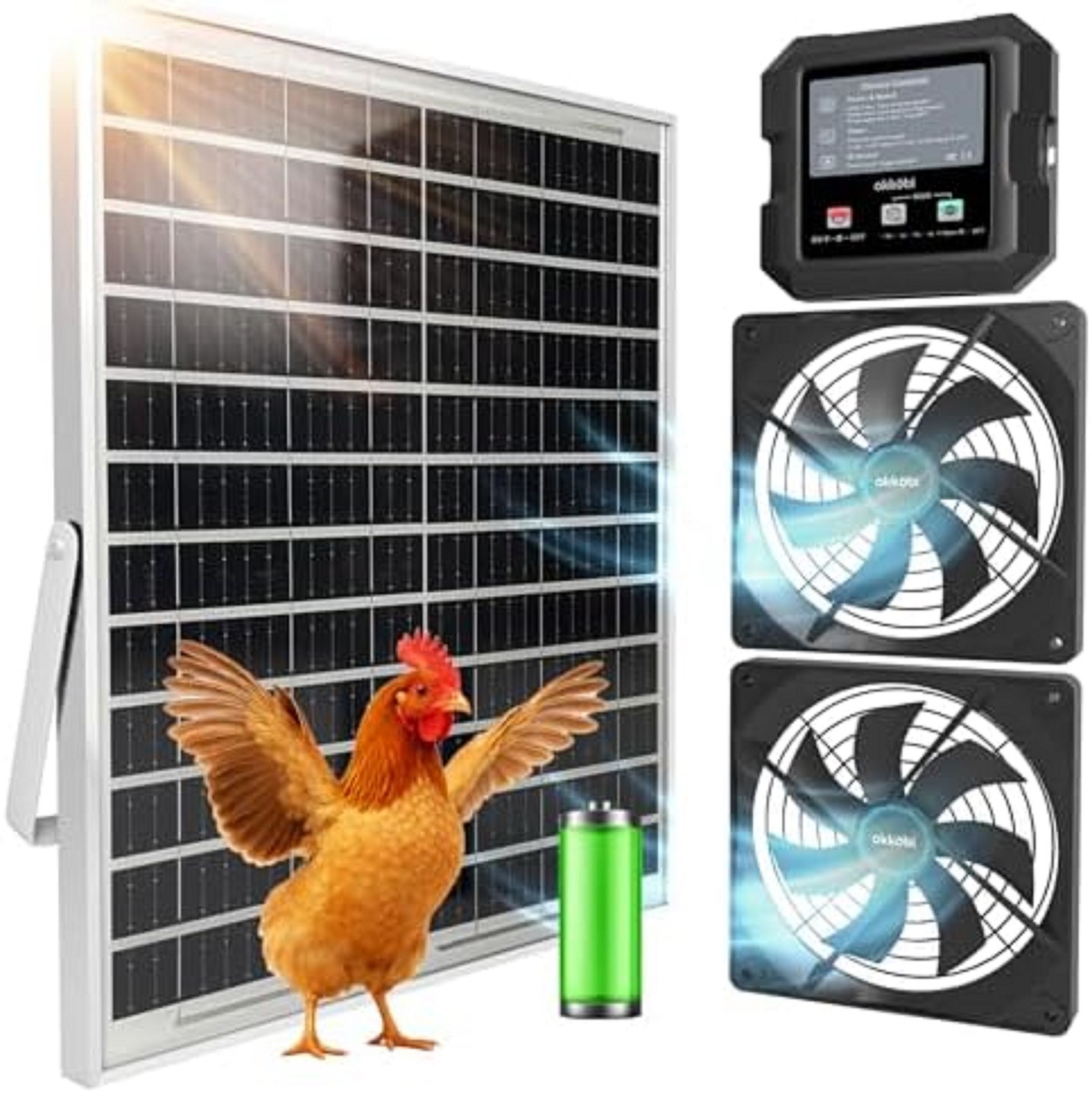 Solar Fan for Chicken Coop and Greenhouse, Dual Solar Ventilation with Battery