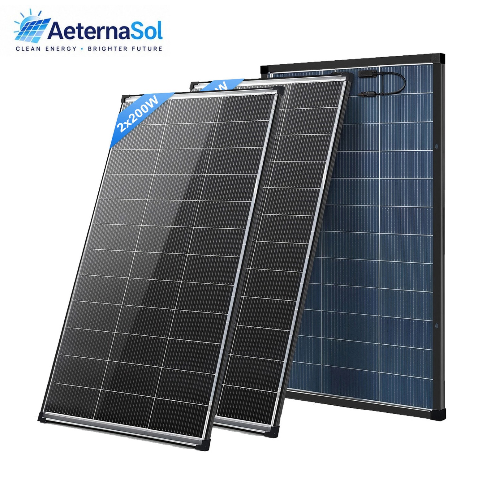 AeternaSol (200W*2) Bifacial Solar Panel N-Type 400W 18V PV Battery RV Home US