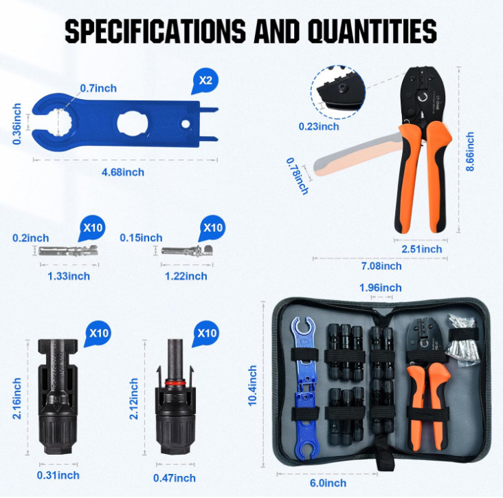 Kit Crimpadora Solar 13 Pzas con Conectores y Llaves para Cables Paneles, Nuevo