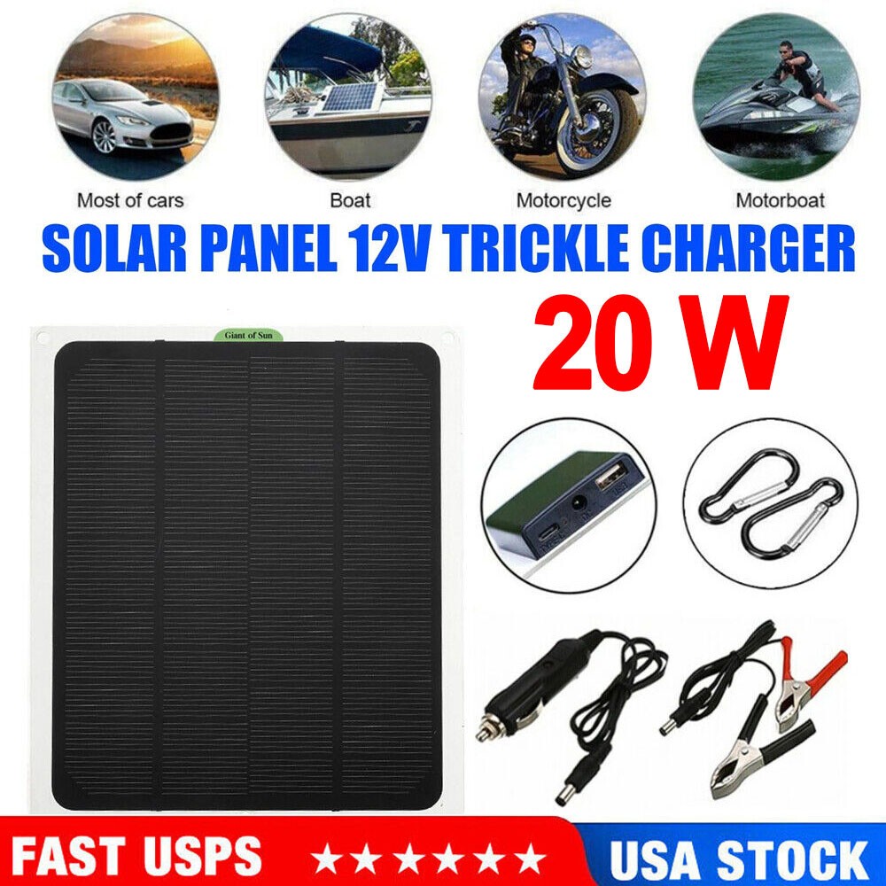 12V Solar Battery Charger – 20W Waterproof Solar Panel Kit 10A Trickle Charger