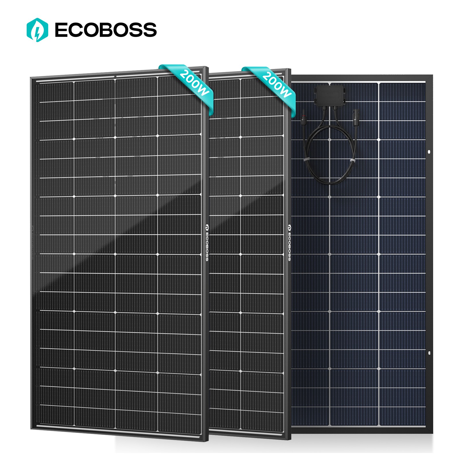 ECOBOSS 2Pack 200W N-Type 16BB Bifacial Solar Panels Mono 25% High Conversion RV