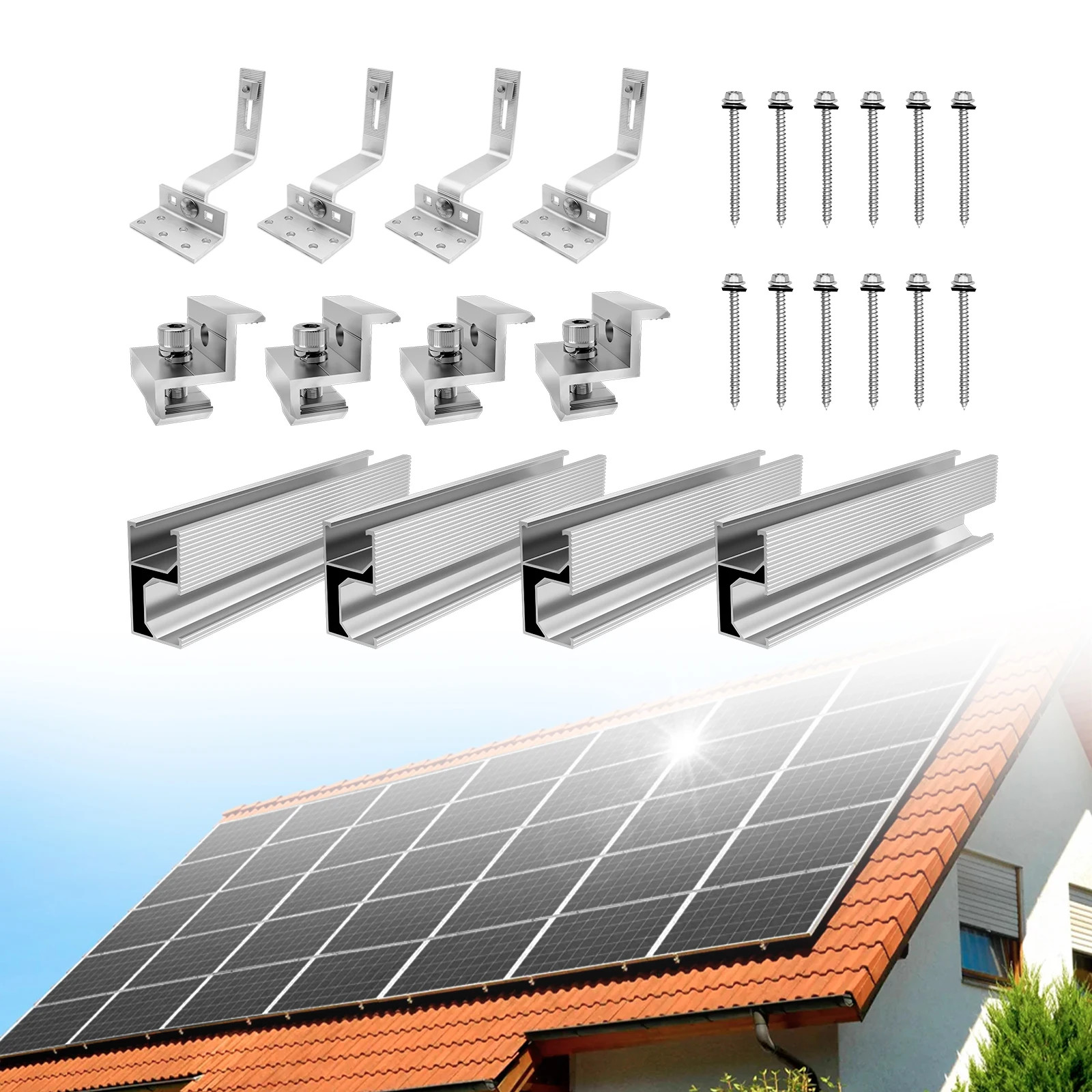 Solar Panel Mounting Set, Photovoltaic Mounting Rail for 1/2/4 Solar Panel, 300