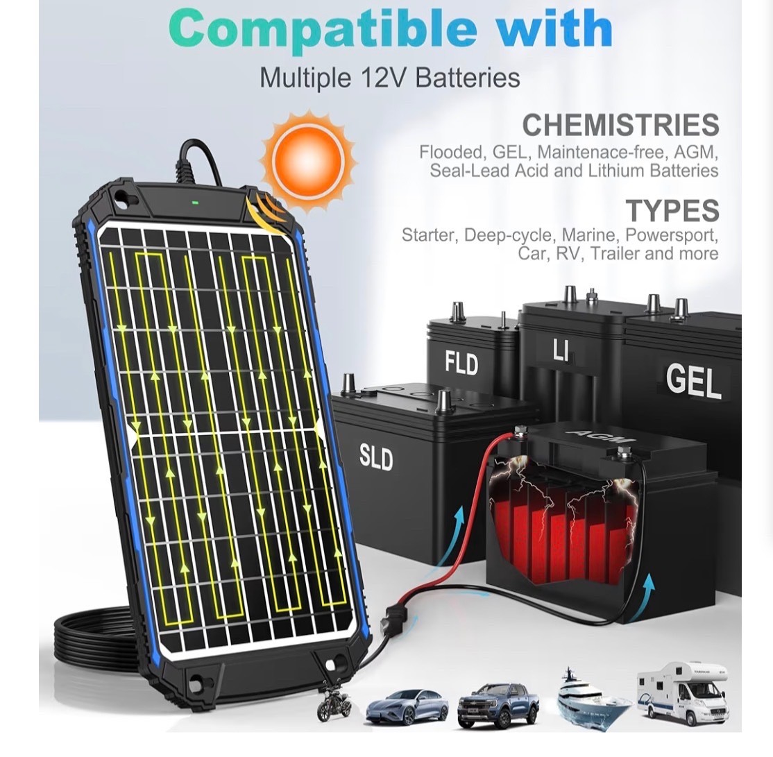 Waterproof 12W 12V Solar Battery Charger & Maintainer Pro, Built-In Ultrasmart M