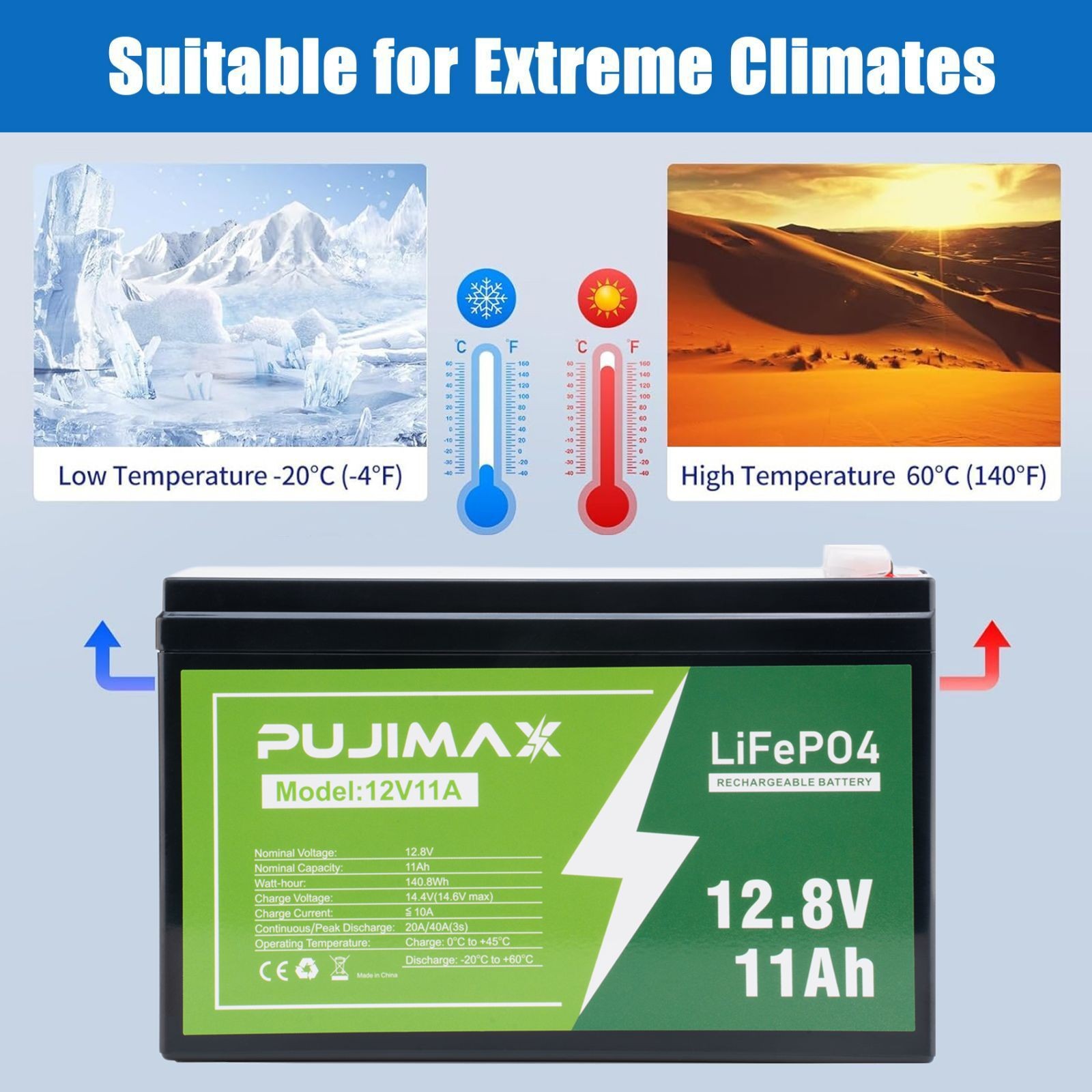 12V 11Ah LiFePO4 Lithium 3000+ Deep Cycle Lithium Iron Battery Phosphate BMS RV