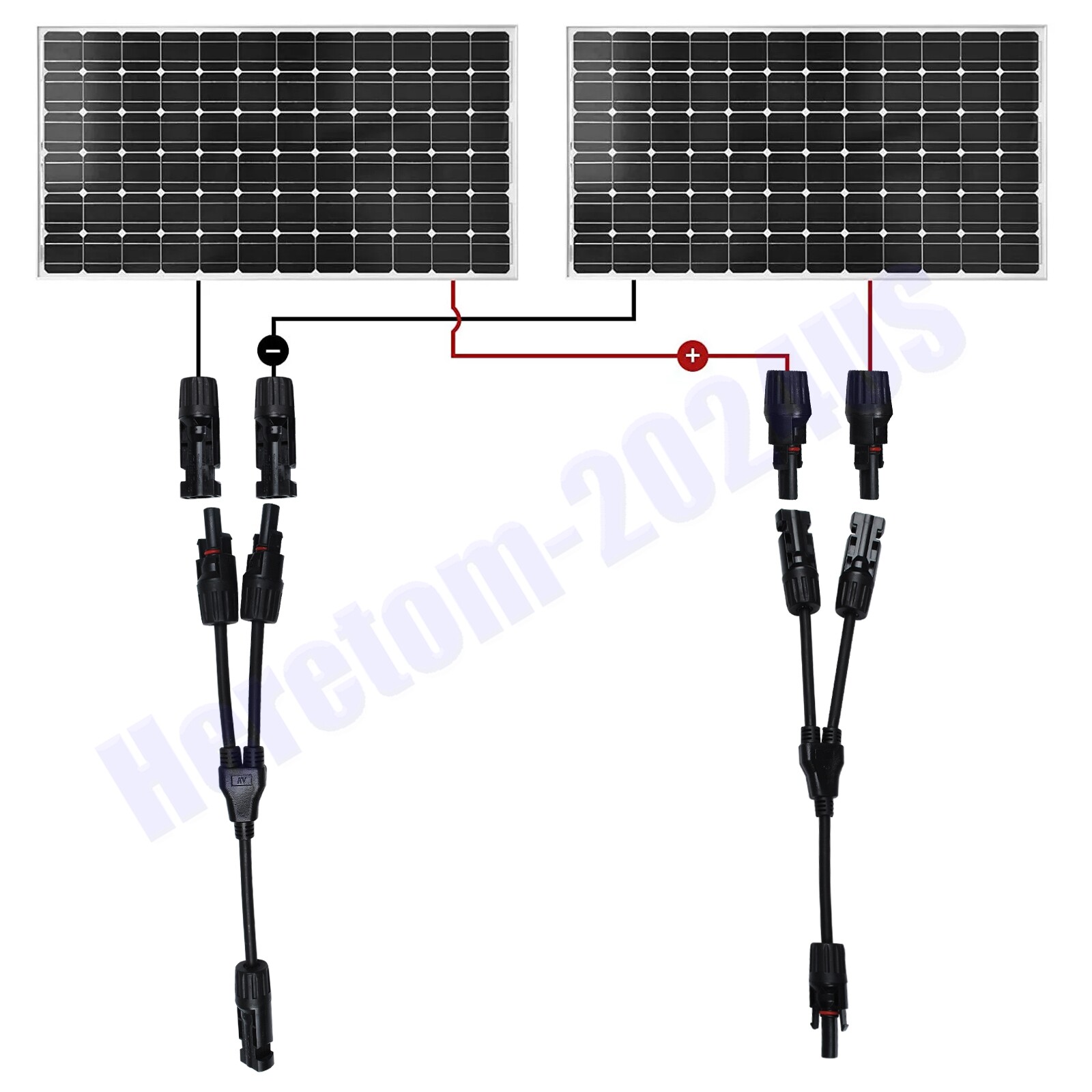 Lot Pair Y 2 Branch F&M Solar Panel PV Connector Cable Wire Splitter Waterproof