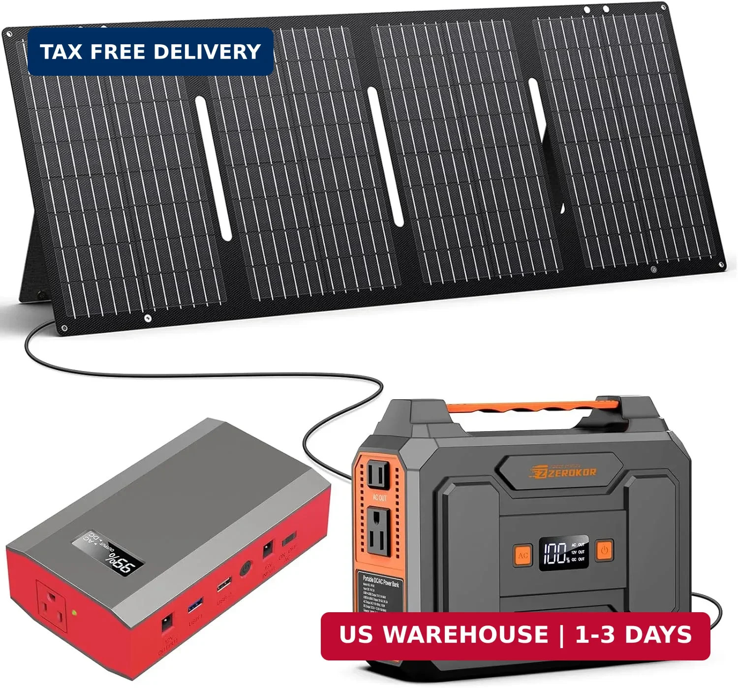 Portable Solar Power Station with Foldable Solar Panel 60W, 110V AC Outlet Campi