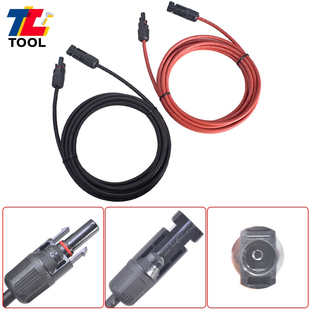 1-Pair 10ft Black + Red 12AWG Solar Panel Extension Cable Wire Connector
