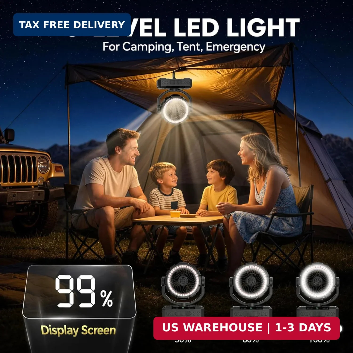 4-IN-1 Rechargeable Camping Fan & Oscillating[Max 60H]Portable Battery Powered O