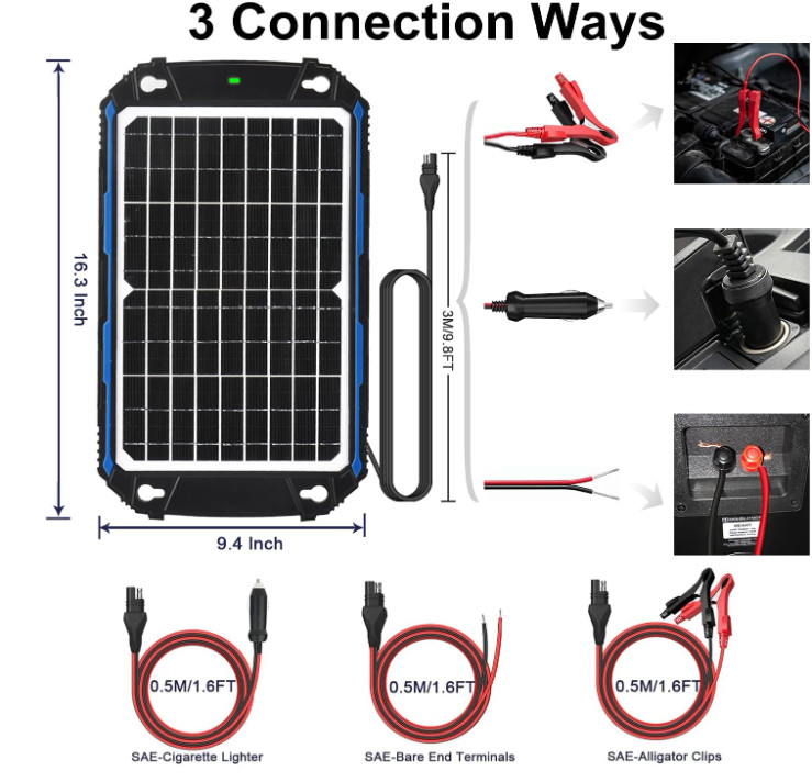 Waterproof 12W 12V Solar Battery Charger & Maintainer Pro, Built-in UltraSmart