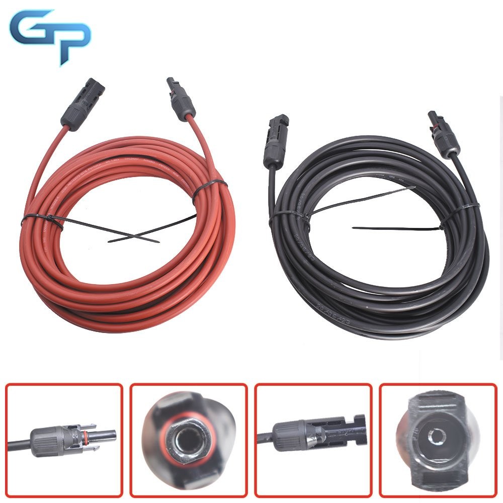 Black + Red Wire Connector 1 Pair 10AWG Solar Panel Extension Cable 30 Feet