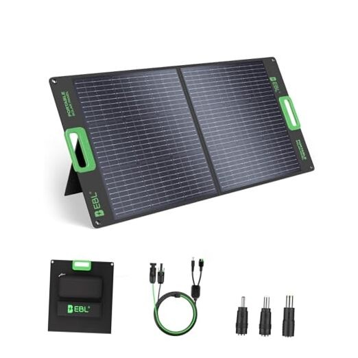 100W Portable Solar Panel for Power Station, 18V Foldable Solar Charger Black