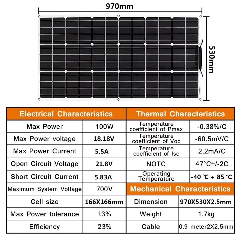 12V 100W 200W 300W 400W 600W Monocrystalline Solar Panel Home RV Off-Grid Power