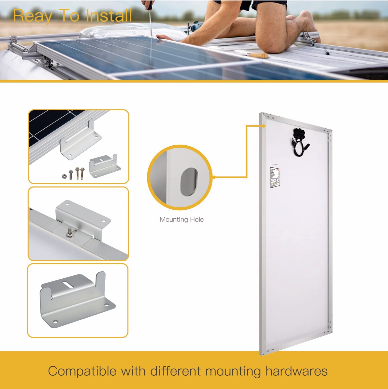 200W solar panel monocrystalline PV module for off-grid RV marine camping