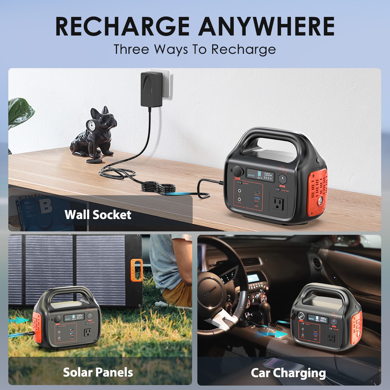 Portable Power Station 296Wh 300W Solar Generator 80000mAh 110V AC Backup