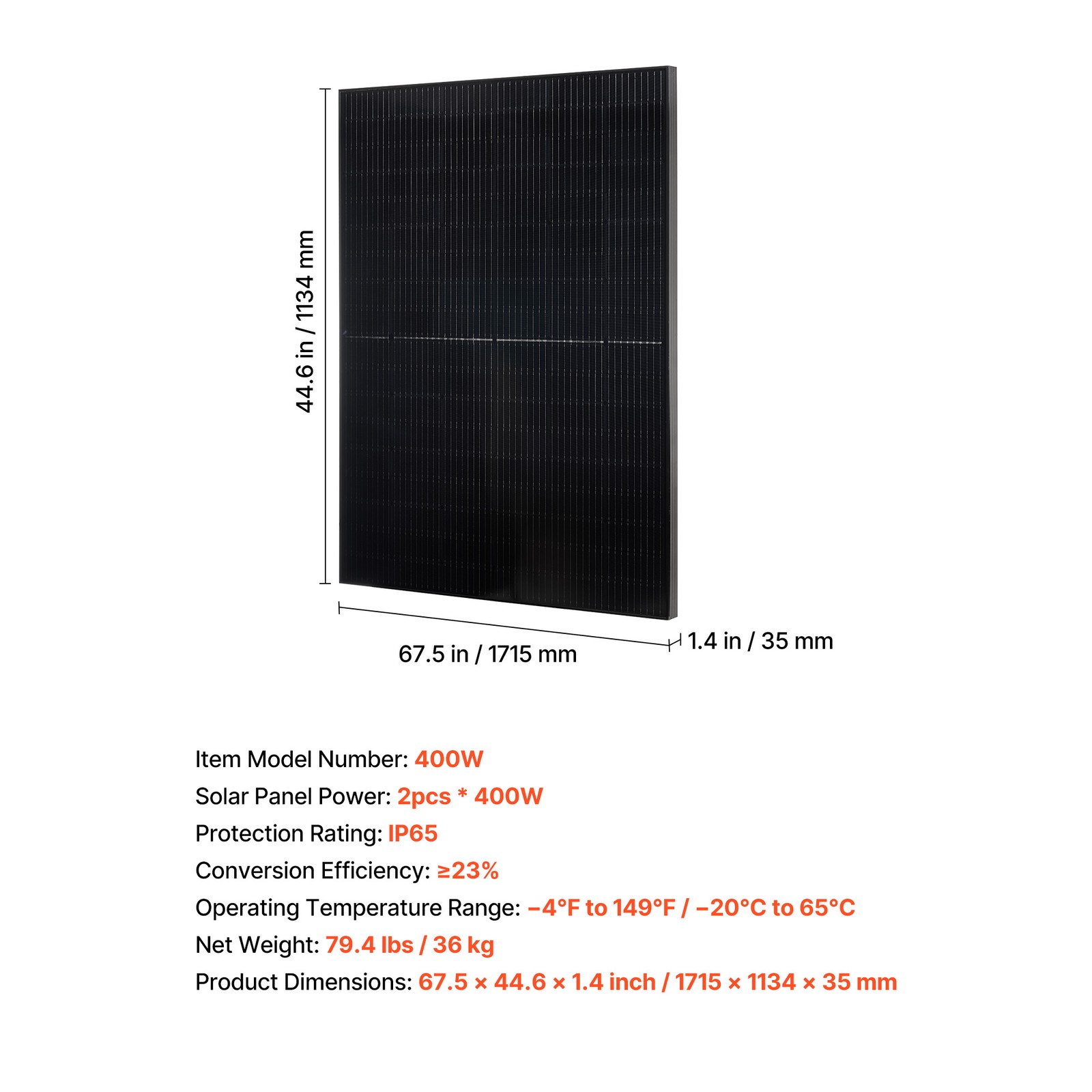 Uimoso 2PCS 400W Monocrystalline Solar Panels with MC4 Output & Durable Frame