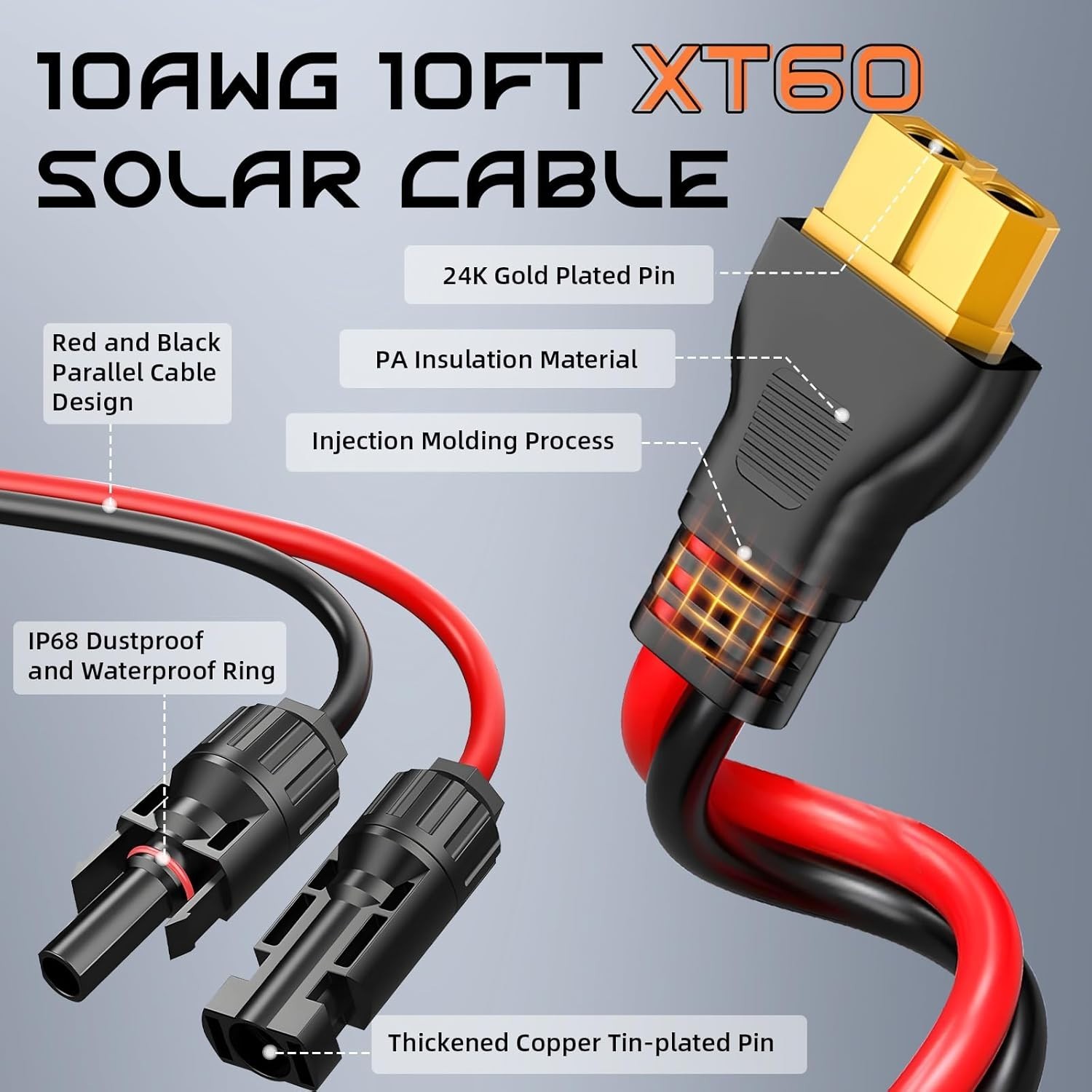 10AWG 10FT Solar to XT60i Cable, Gibbab 3 10 25FT Solar Panel Connector to XT60i