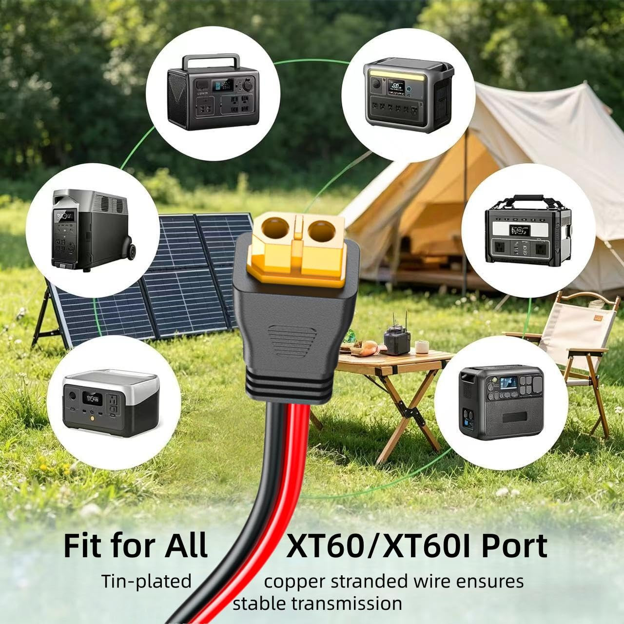 10FT/3M Solar Panel Cable 12AWG Solar Panel Connector to XT60 Charge Adapter