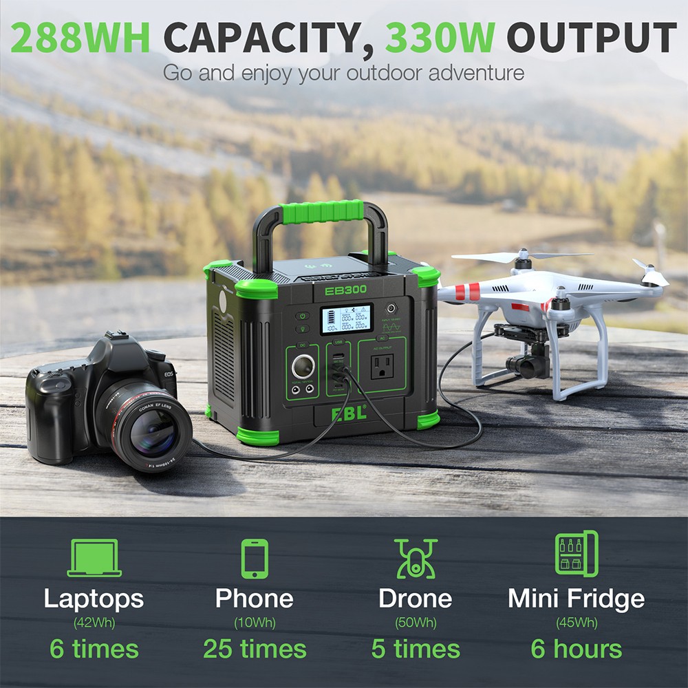 EBL 330W/288Wh LiFePO4 Lithium Battery Portable Power Station Power Sup⁣ply NEW
