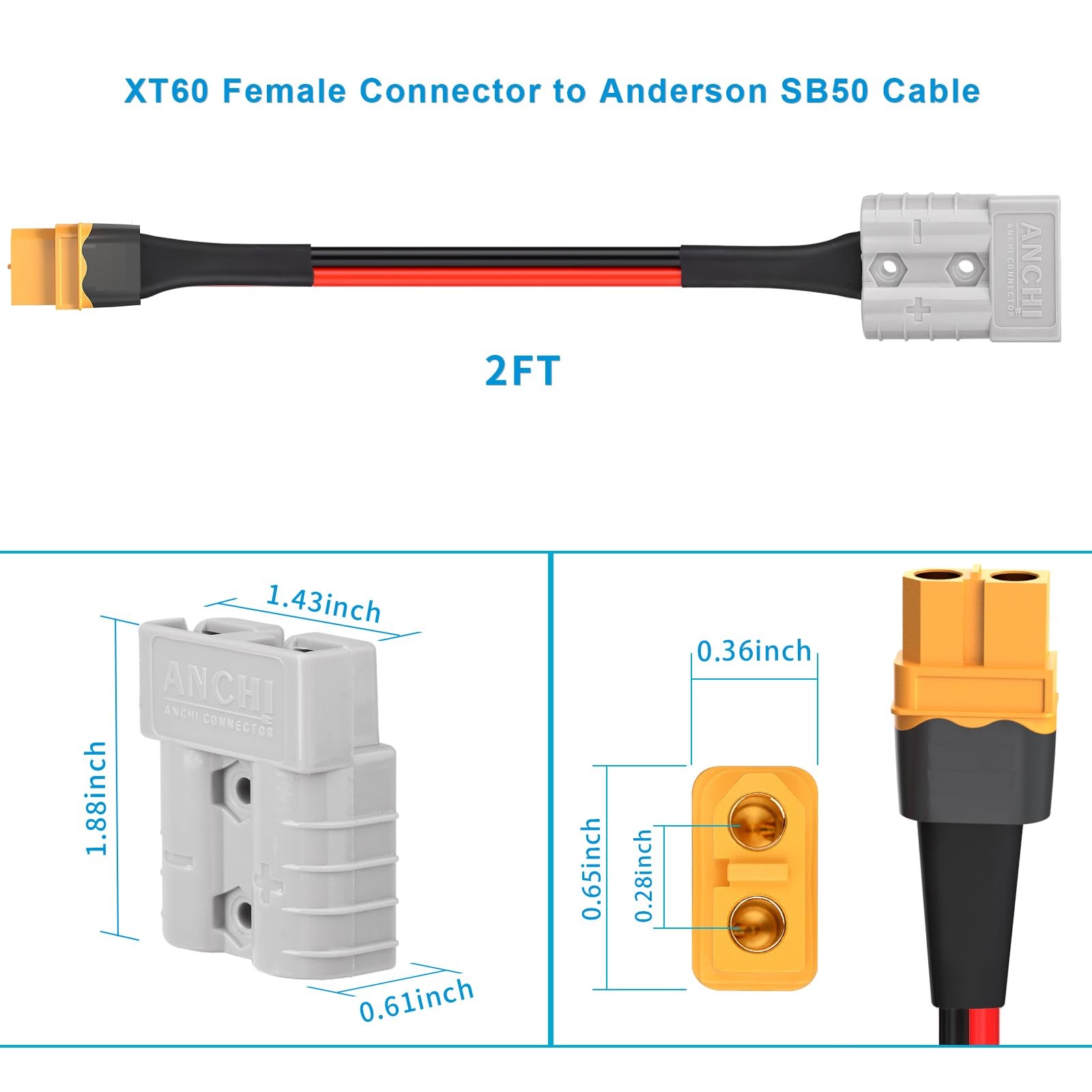 10AWG 2FT Anderson SB50 Battery Quick Connect/Disconnect to XT60 Female Cable