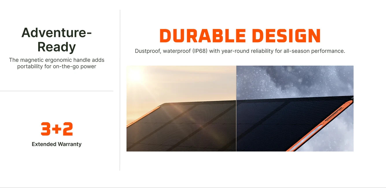 Jackery SolarSaga 200W Solar Panel – 25% Efficiency, IP68 Rated, built-in USB-C