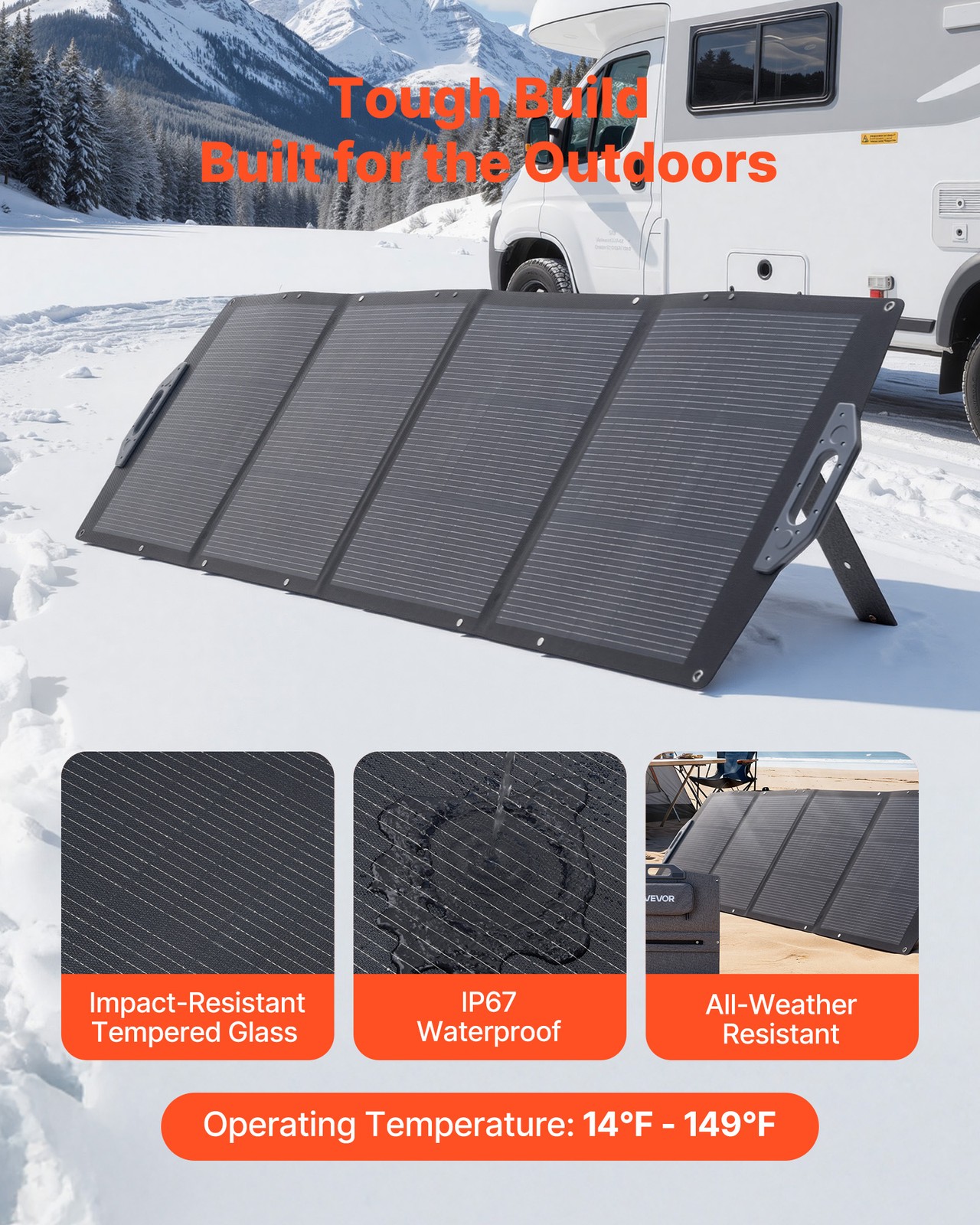 VEVOR 200W Foldable Solar Panel 24% High-Efficiency Portable Mono Solar Panel
