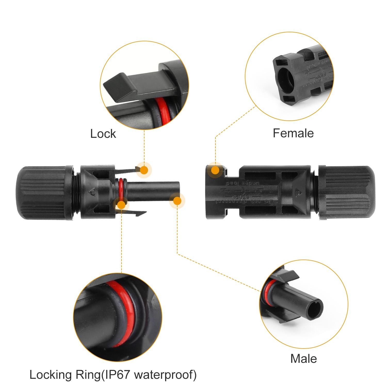 10 Pairs Solar Panel Connectors Wire Adapter Male/Female IP67 Waterproof