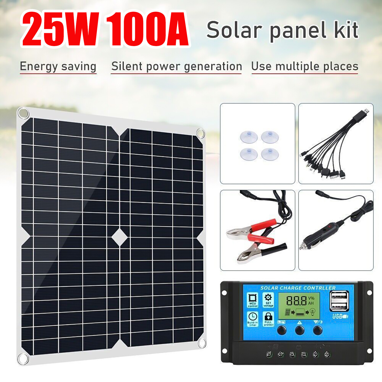 200W Solar Panel Kit with 100A 12V Battery Charger Controller Caravan Boat Car