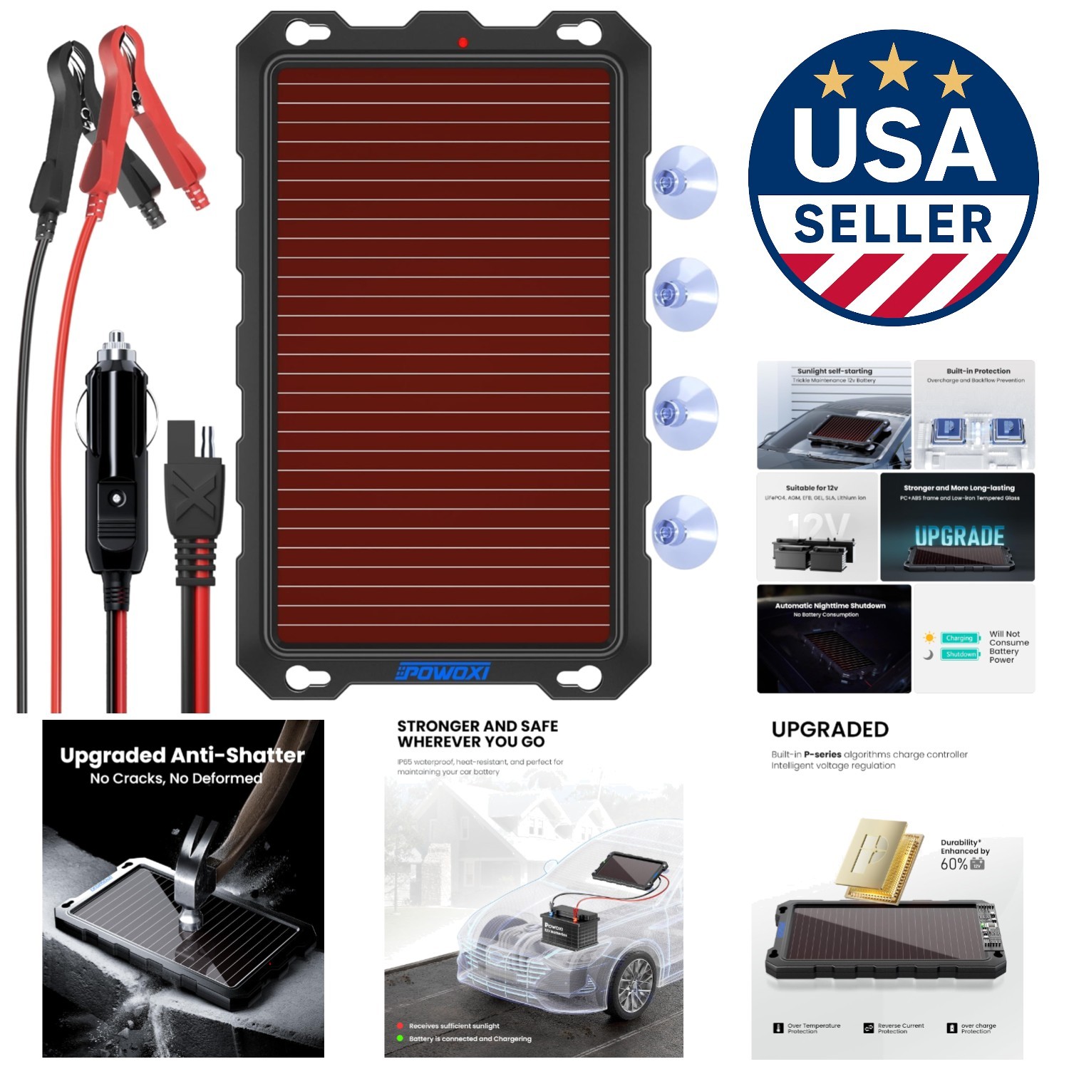 12V Solar Trickle Charger – 3.3W Intelligent Battery Maintainer for Cars & Boats