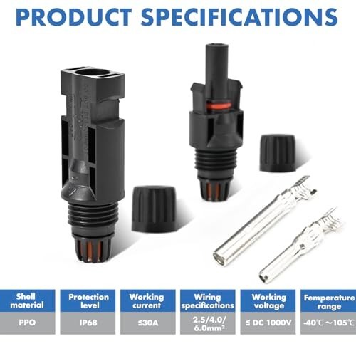 40 PCS Solar Connectors Waterproof IP67, MC4 1000V 30A, 20 Pairs with Spanners