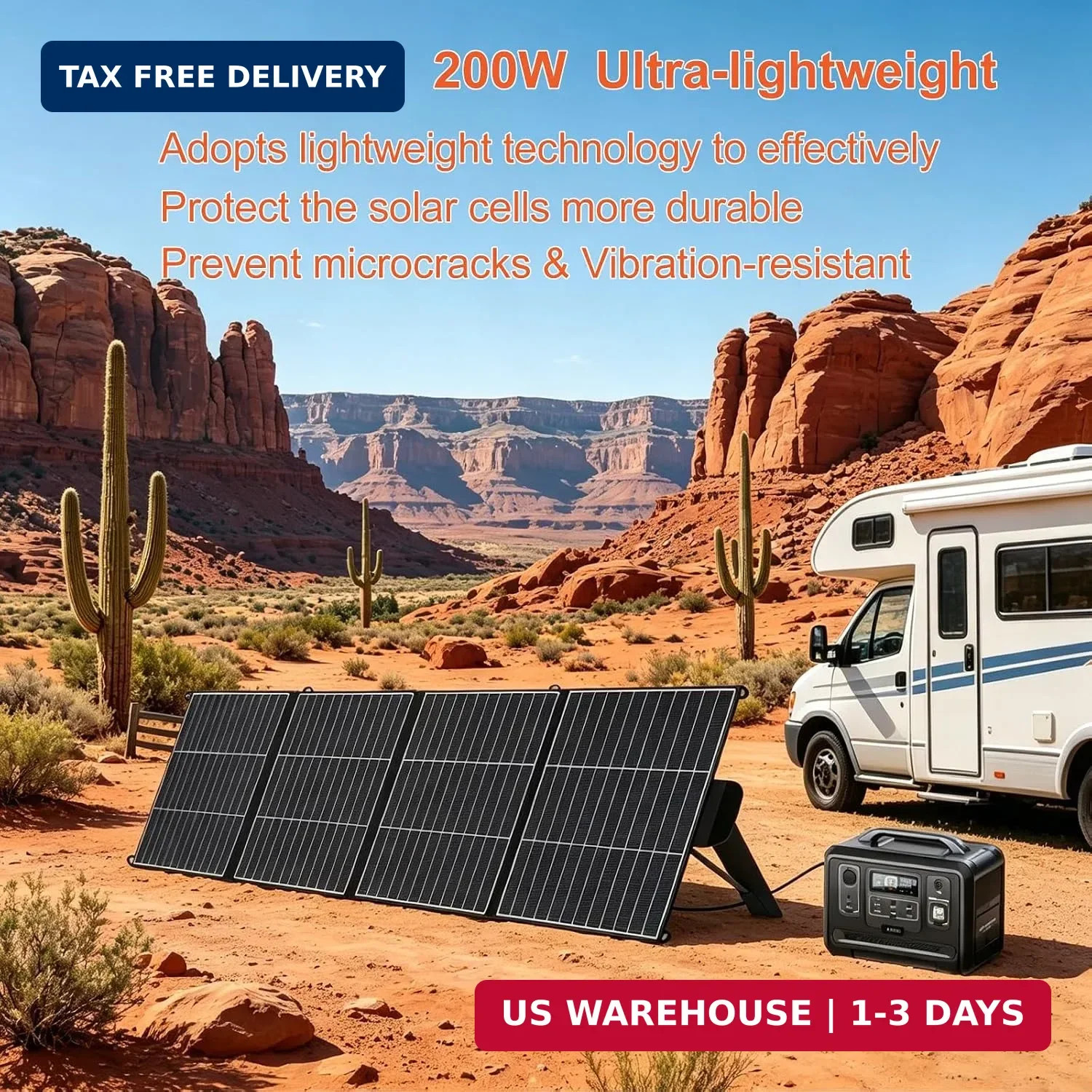 200W Portable Solar Panel for Power Station 25% Efficiency HPBC Cells ETFE Folda