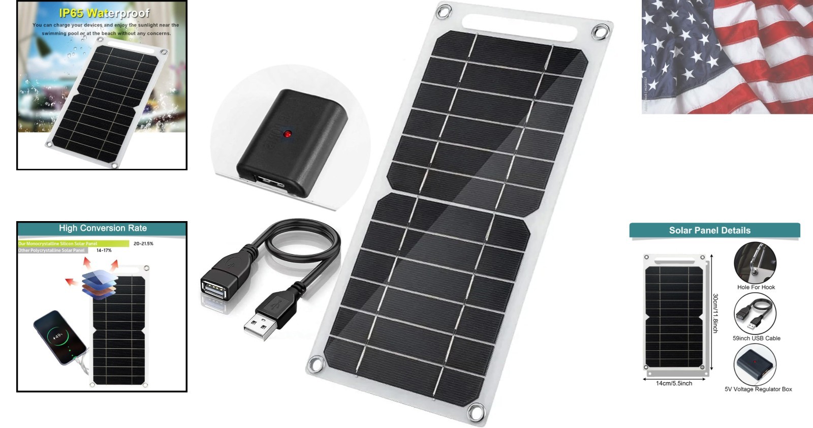 Mini 5V 6W USB Solar Panel, Portable 5 Volt 6 Watt High Efficiency Monocrysta…