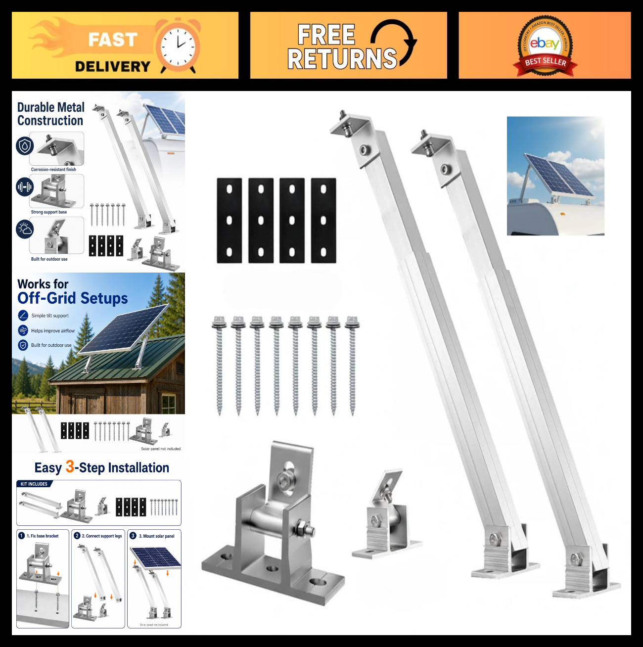 Adjustable Solar Panel Mounting Brackets, 14-27IN Tilt Mount for Roof RV Boat, 6