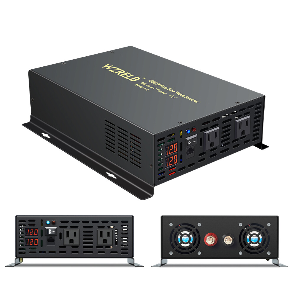 Pure Sine Wave Inverter Power Converter 1500W 12V DC to AC 120V Car Solar Remote