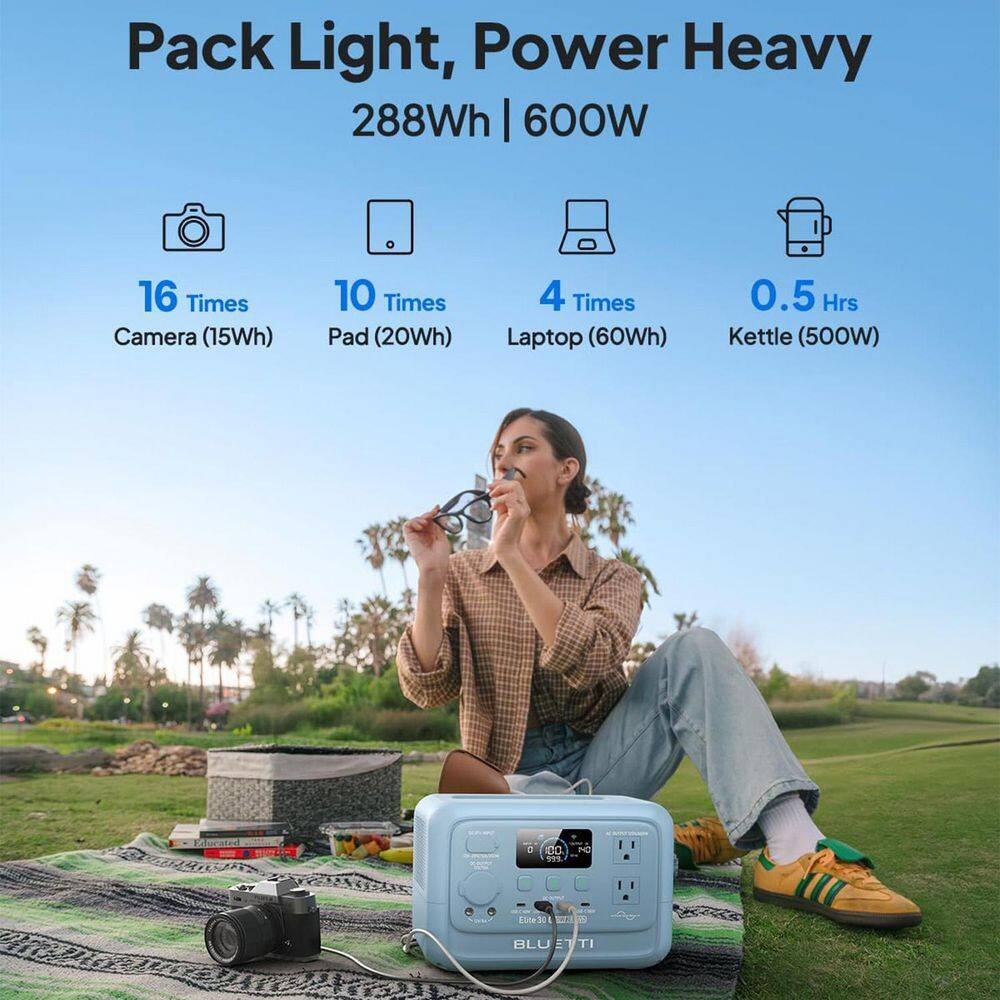 600W Continuous/1500W Peak Output 288Wh Portable Power Station, Push Button Star