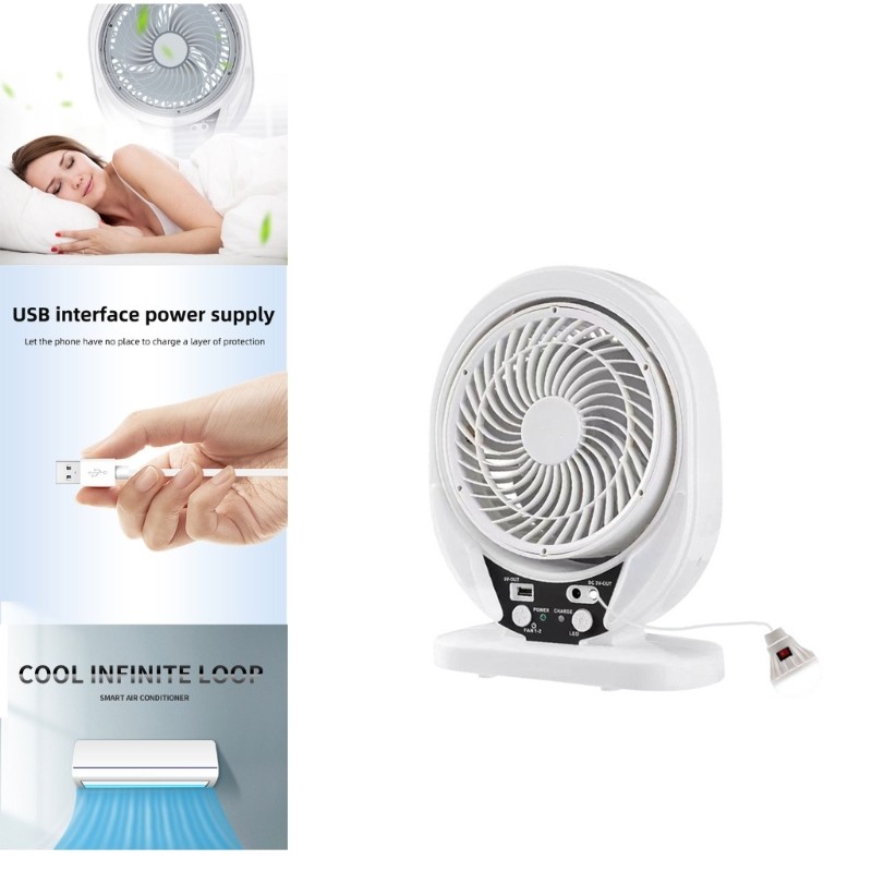 Transportable Double Power Desk Fan Solar Charging Constructed In LED Light