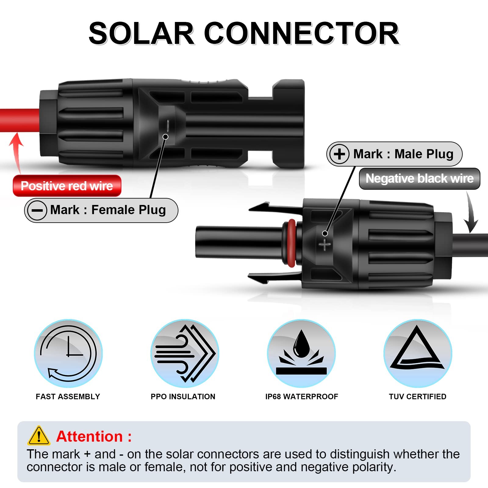 20 Feet 10AWG Solar Extension Cable with Female and Male Connector Solar Pane…