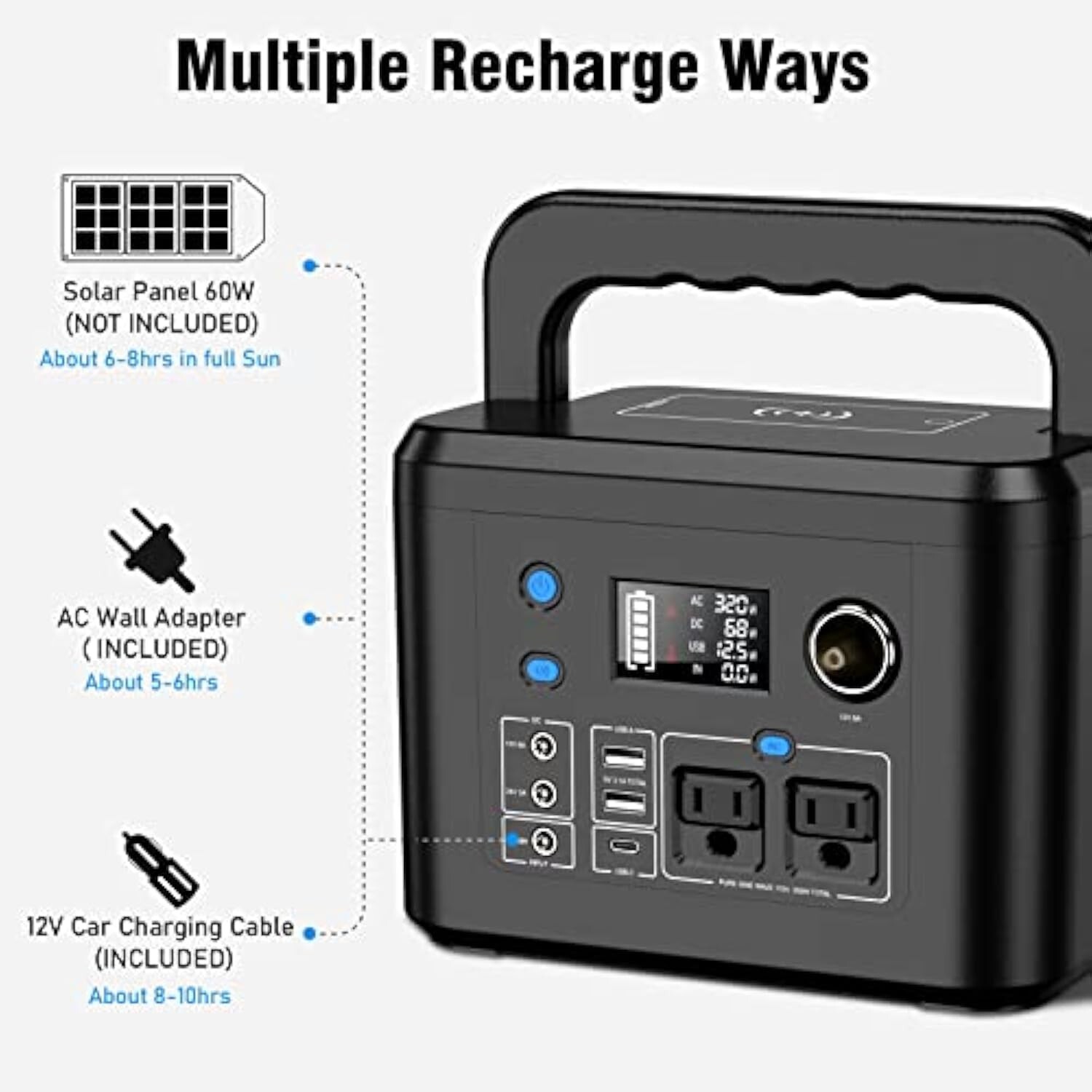 Open Box Powkey 350W Portable Solar Generator, 70000mAh with 60W Solar Panel