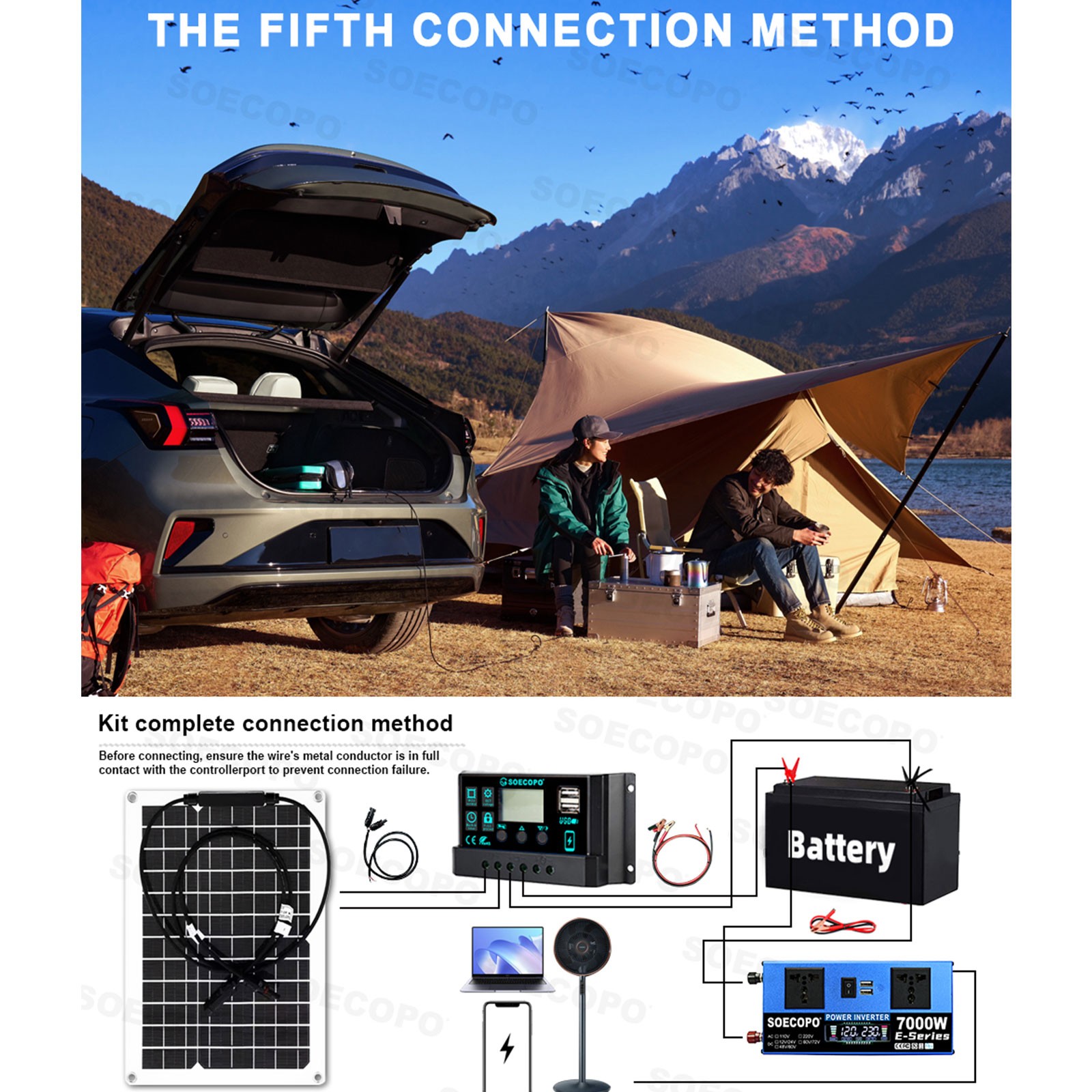 SOECOPO 7000W Peak Solar System Kit Flexible Panel 100A Controller 12V 24V