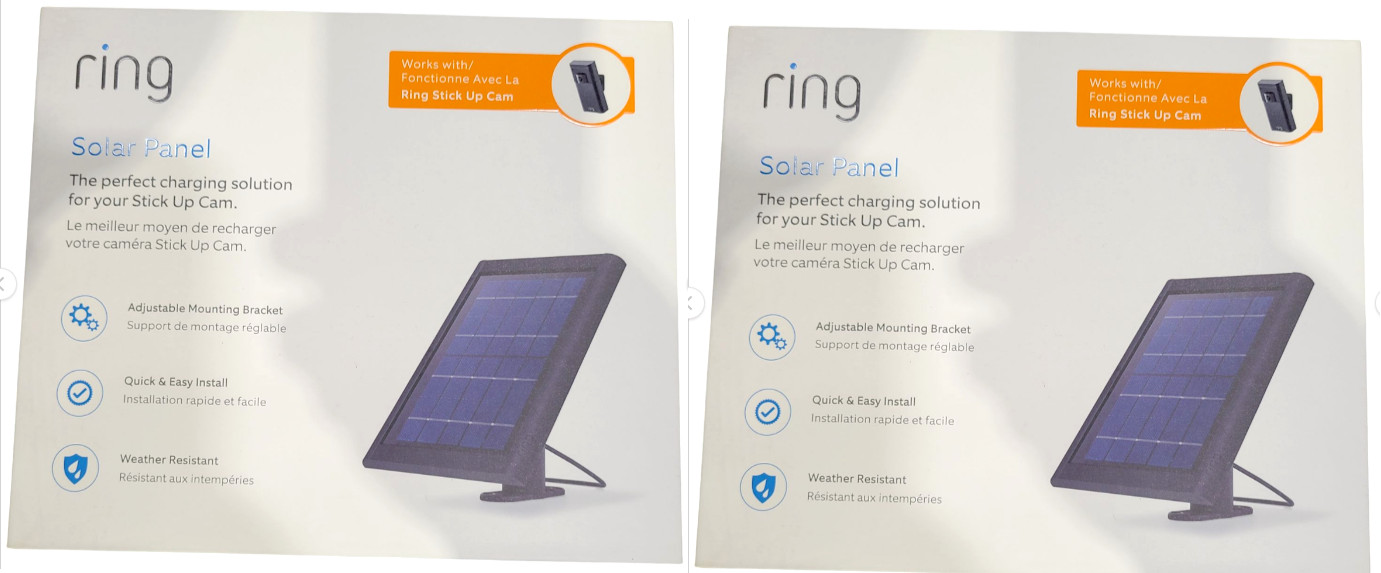 LOT OF 2 Ring Solar Panel for Stick Up Cam Unused, New Open Box Micro USB Black