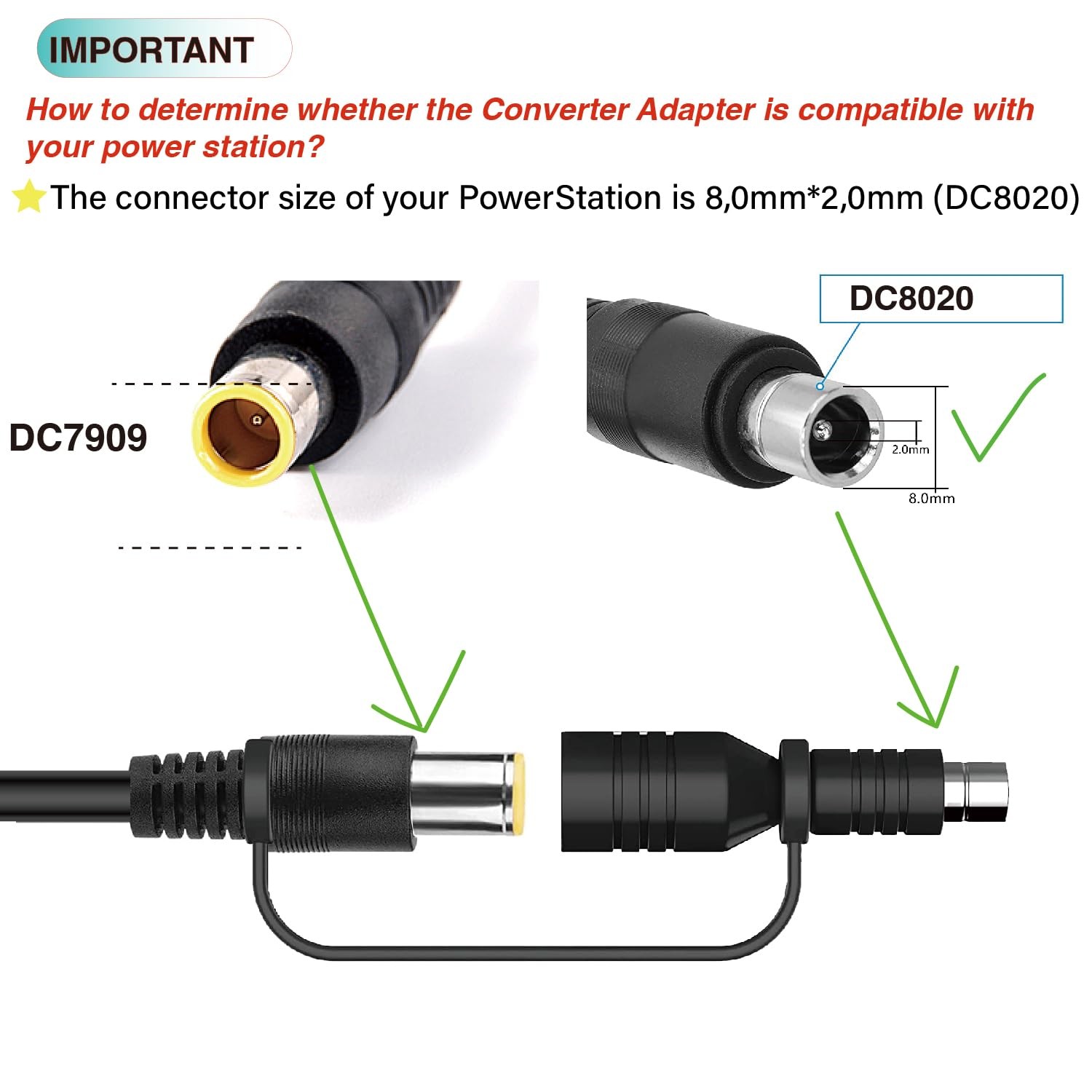 8Mm DC7909 Connector to DC8020 Adapter for Solar Panel RV Portable Power Station
