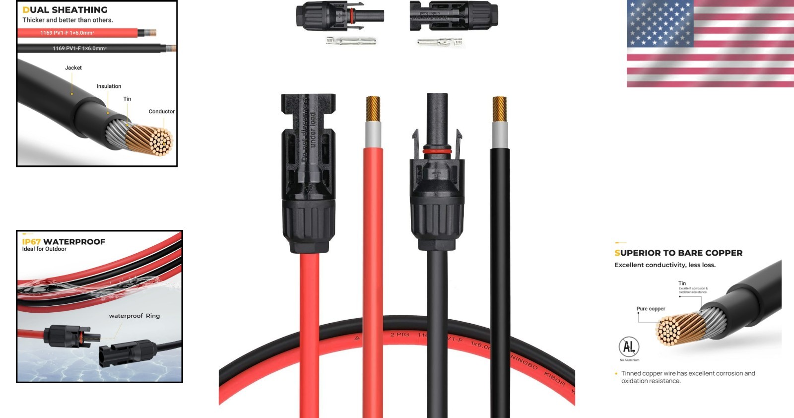 Complete Solar Kit: 20FT 10AWG Solar Extension Cable with Extra Connectors