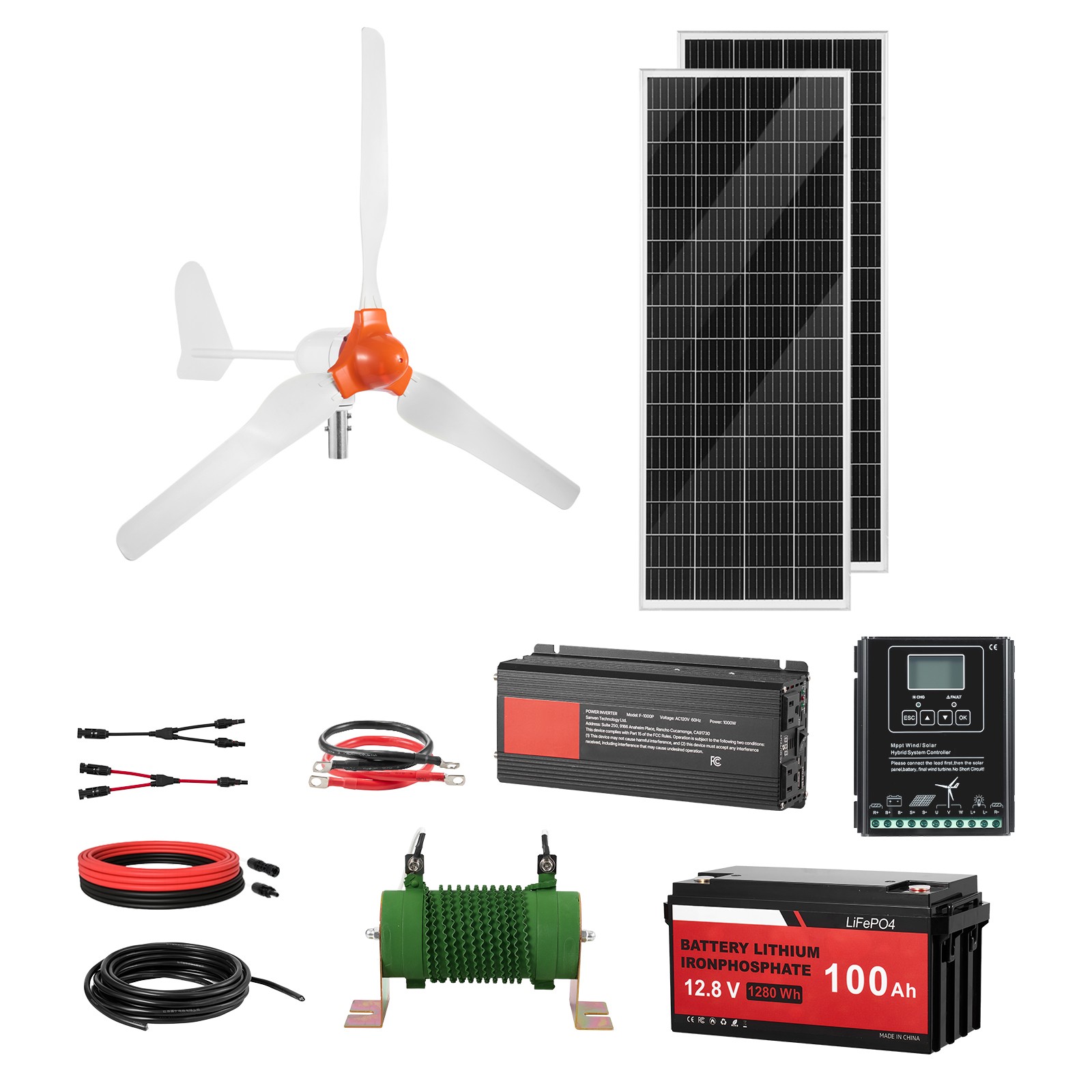 Uimoso 12V 600W Solar and Wind Energy Kit with 2x 100W Solar Panels 400W Turbine