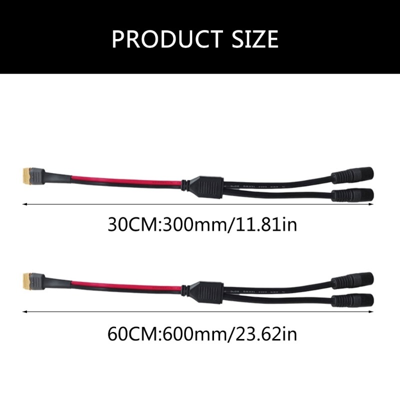 XT60 Female to Double DC8mm 7.9×0.9mm Cable 12AWG Extension for Solar Generator