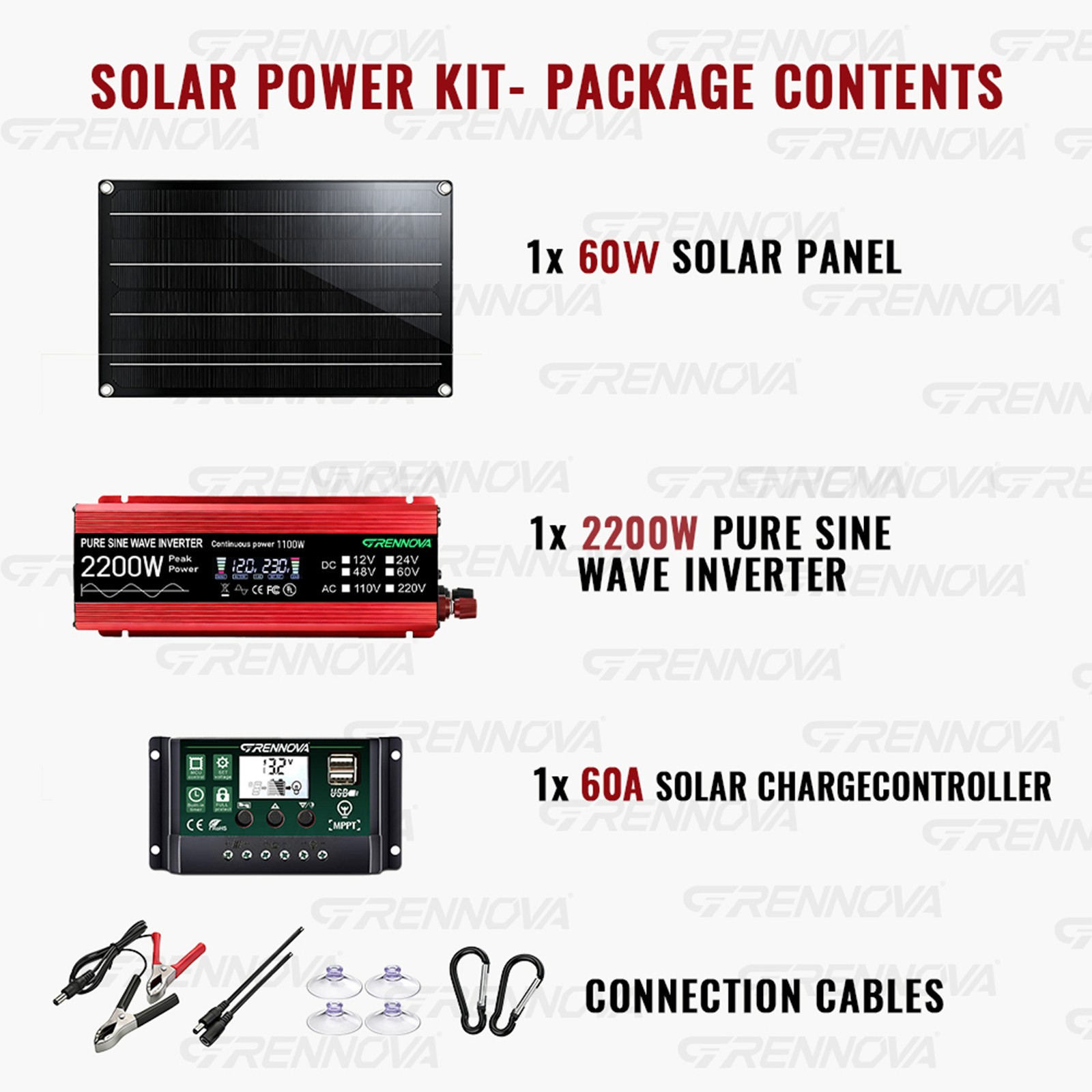 Grennova 2200W Off-Grid Solar System 60W Panel 60A MPPT Pure Sine Inverter