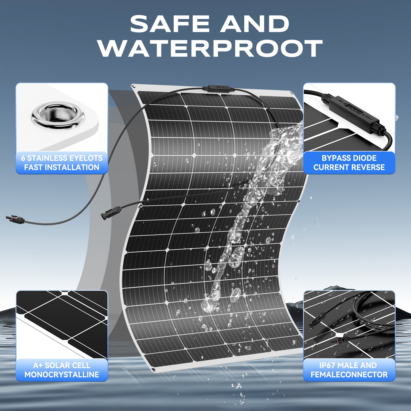 130W 12V Flexible Portable Solar Panel RV camping Rooftop Car Boat Home Camping