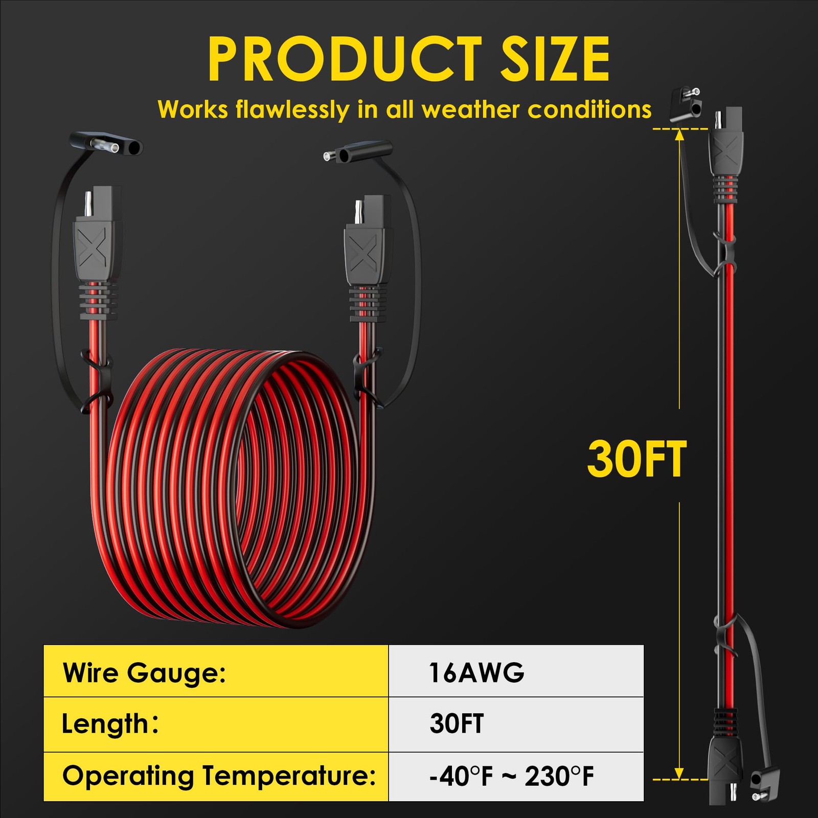 SAE to SAE Extension Cable: 16 AWG 30 FT Pure Copper Cord – Waterproof Quick …